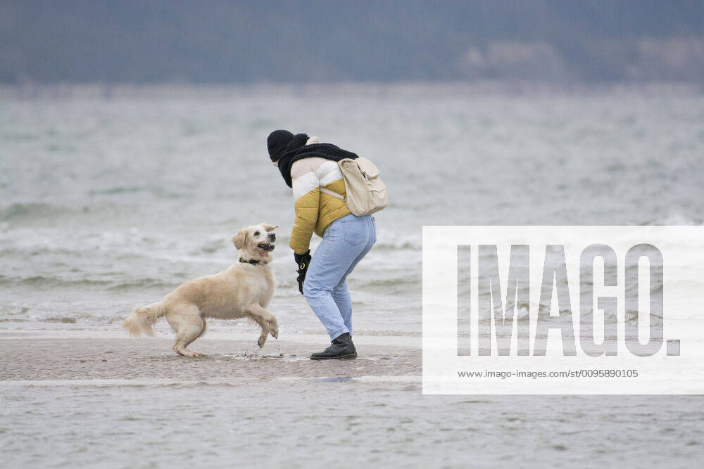 Walkers will walk on the last Sunday of 2019 on the Baltic Sea beach of Warnemünde Rostock Waenemünde