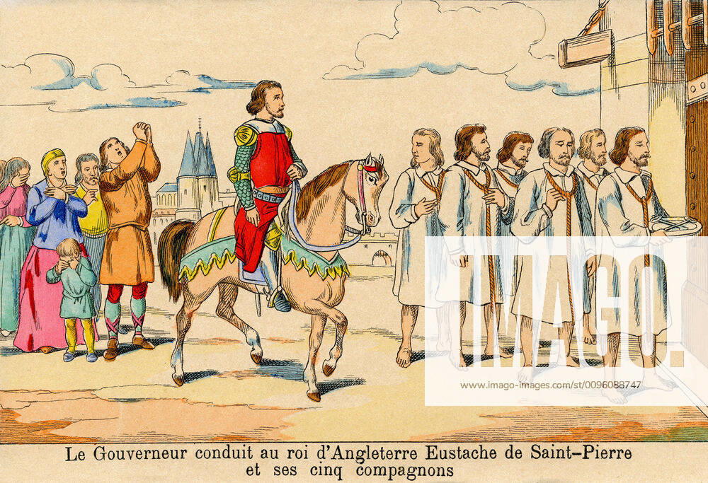 BOURGEOIS DE CALAIS The Governor leads to the King of England EDOUARD III, Eustache de SAINT PIERRE and his five companions Anonymous illustration around 1890 for a picture of Epinal Credit Coll Jonas KHARBINE TAPABOR KH232909