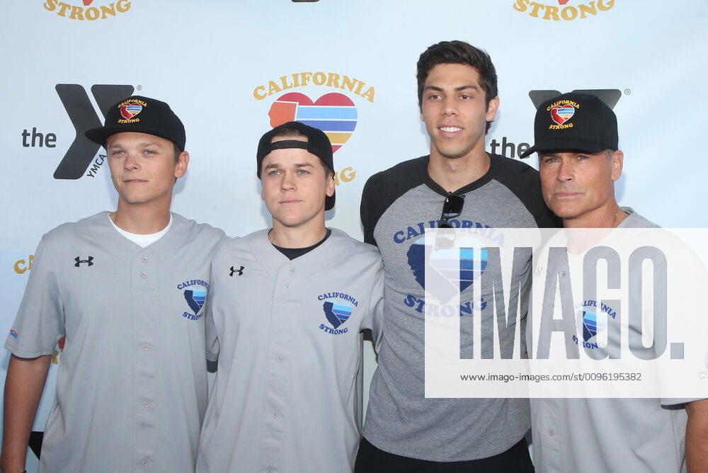 MALIBU, CA - JANUARY 12: Rob Lowe, John Owen Lowe, Matthew Edward Lowe, Christian Yelich, at the 2nd Annual California Strong Celebrity Softball Game at Pepperdine University Baseball Field in Malibu, California on January 12, 2020.