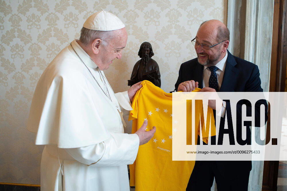 NO FRANCE - NO SWITZERLAND: January 18, 2020 : Pope Francis meets Mr Martin Schulz at the Apostolic Palace at the Vatican . NOT FOR SALE FOR MARKETING OR ADVERTISING CAMPAIGNS.