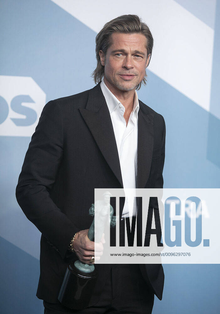 Brad Pitt, winner of Outstanding Performance by a Male Actor in a Supporting Role for Once Upon a Time in Hollywood , poses in the press room at the 26th Annual Screen Actors Guild Awards held at the Shrine Auditorium in Los Angeles, California, Sunday January 19, 2020. JAVIER ROJAS PI Los Angeles USA - ZUMAp124 20200119_zaa_p124_064