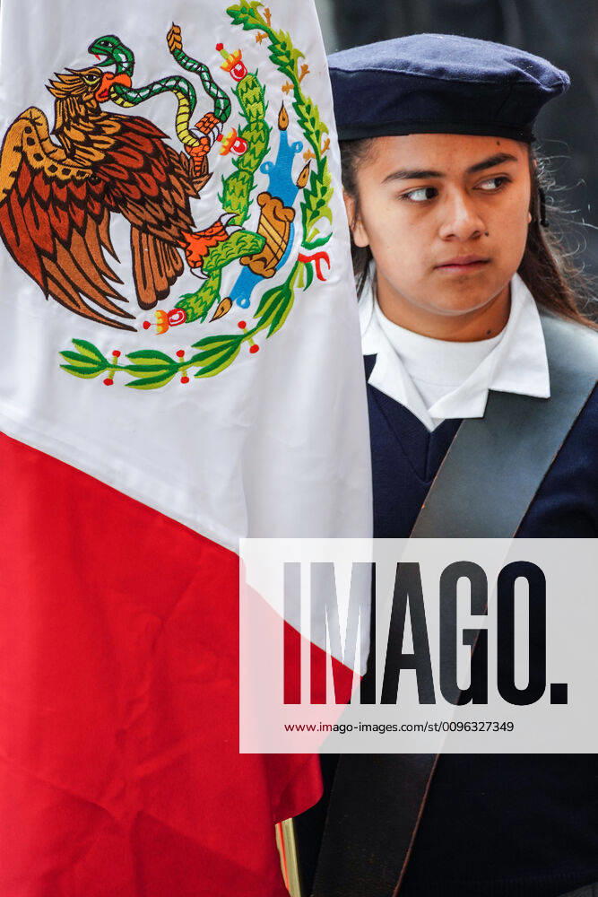 San Miguel De Allende, Guanajuato, Mexico: A young school girl carries the Mexican flag during a parade to celebrate the 251st birthday of the Mexican Independence hero Ignacio Allende January 21, 2020 in San Miguel de Allende, Guanajuato, Mexico. Allende, from a wealthy family in San Miguel played a major role in the independency war against Spain in 1810 and later honored by his home city by adding his name. San Miguel De Allende Mexico - ZUMAe02_ 20200121_zaf_e02_010