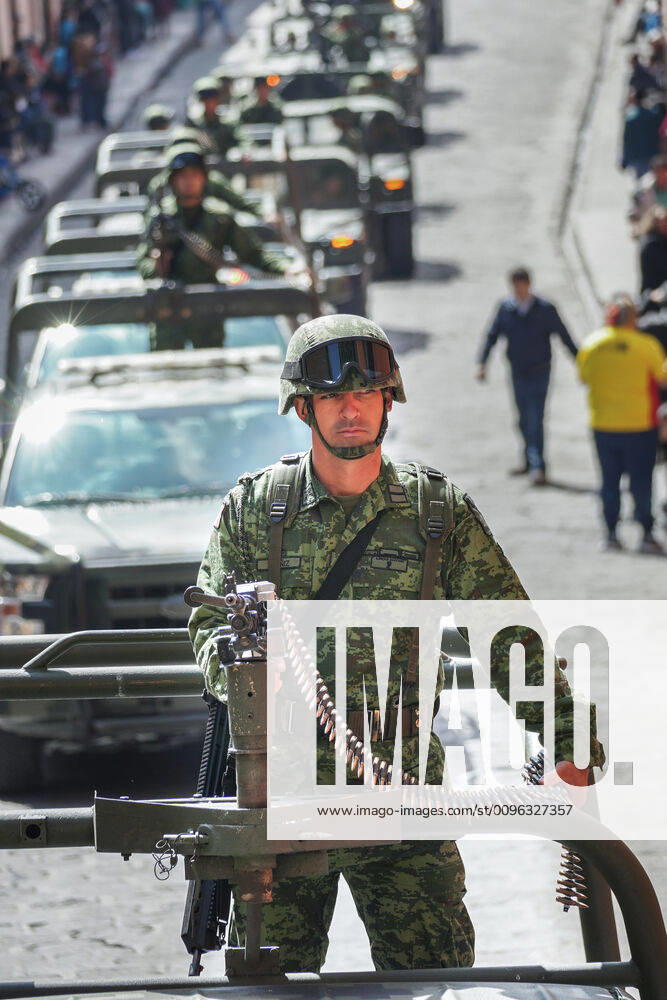 San Miguel De Allende, Guanajuato, Mexico: Members of the Mexican Army ride military vehicles in a parade to celebrate the 251st birthday of the Mexican Independence hero Ignacio Allende January 21, 2020 in San Miguel de Allende, Guanajuato, Mexico. Allende, from a wealthy family in San Miguel played a major role in the independency war against Spain in 1810 and later honored by his home city by adding his name. San Miguel De Allende Mexico - ZUMAe02_ 20200121_zaf_e02_018