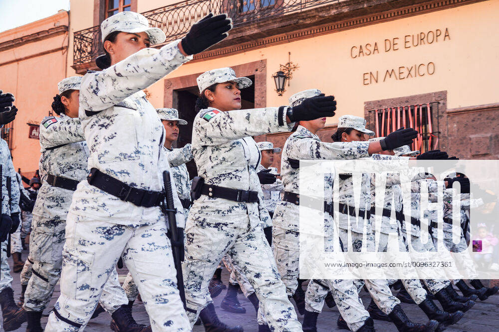 San Miguel De Allende, Guanajuato, Mexico: Members of the Mexican National Guard march in a parade to celebrate the 251st birthday of the Mexican Independence hero Ignacio Allende January 21, 2020 in San Miguel de Allende, Guanajuato, Mexico. Allende, from a wealthy family in San Miguel played a major role in the independency war against Spain in 1810 and later honored by his home city by adding his name. San Miguel De Allende Mexico - ZUMAe02_ 20200121_zaf_e02_022