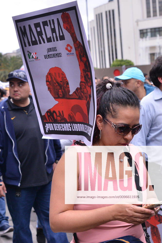 National Struggle Day protest in Mexico MEXICO CITY, MEXICO - JANUARY 31: Demonstrators take part during a march called National Struggle Day to protest for labor equality and demand labor rights and demand a job stability program during the demonstration, integrants of Union of Telephone Operators of the Mexican Republic, National Workers Union, Mexican Union of Electricians, Independent Workers Union of the Autonomous Metropolitan University participating to demand from the Federal Government a change of economic, political and social course for the country; as well as a dialogue around the Alternative Nation Project. at Reforma Avenue on January 31, 2020 in Mexico City, Mexico