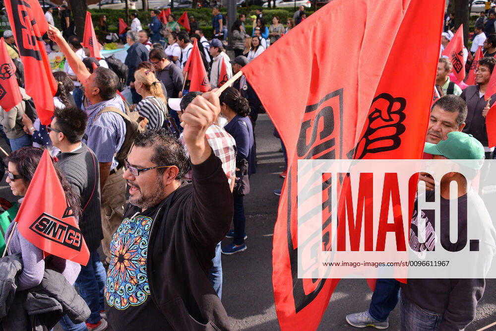 National Struggle Day protest in Mexico MEXICO CITY, MEXICO - JANUARY 31: Demonstrators take part during a march called National Struggle Day to protest for labor equality and demand labor rights and demand a job stability program during the demonstration, integrants of Union of Telephone Operators of the Mexican Republic, National Workers Union, Mexican Union of Electricians, Independent Workers Union of the Autonomous Metropolitan University participating to demand from the Federal Government a change of economic, political and social course for the country; as well as a dialogue around the Alternative Nation Project. at Reforma Avenue on January 31, 2020 in Mexico City, Mexico