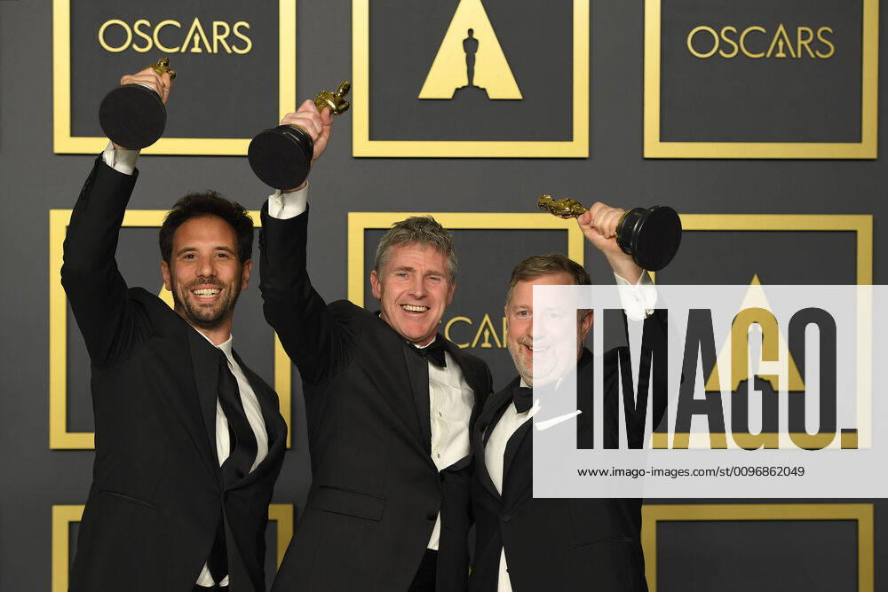 GUILLAUME ROCHERON, DOMINIC TUOHY and GREG BUTLER in the Press Room during the 92nd Academy Awards, presented by the Academy of Motion Picture Arts and Sciences (AMPAS), at the Dolby Theatre in Hollywood. Los Angeles USA - ZUMAz03_ 20200209_zbp_z03_492