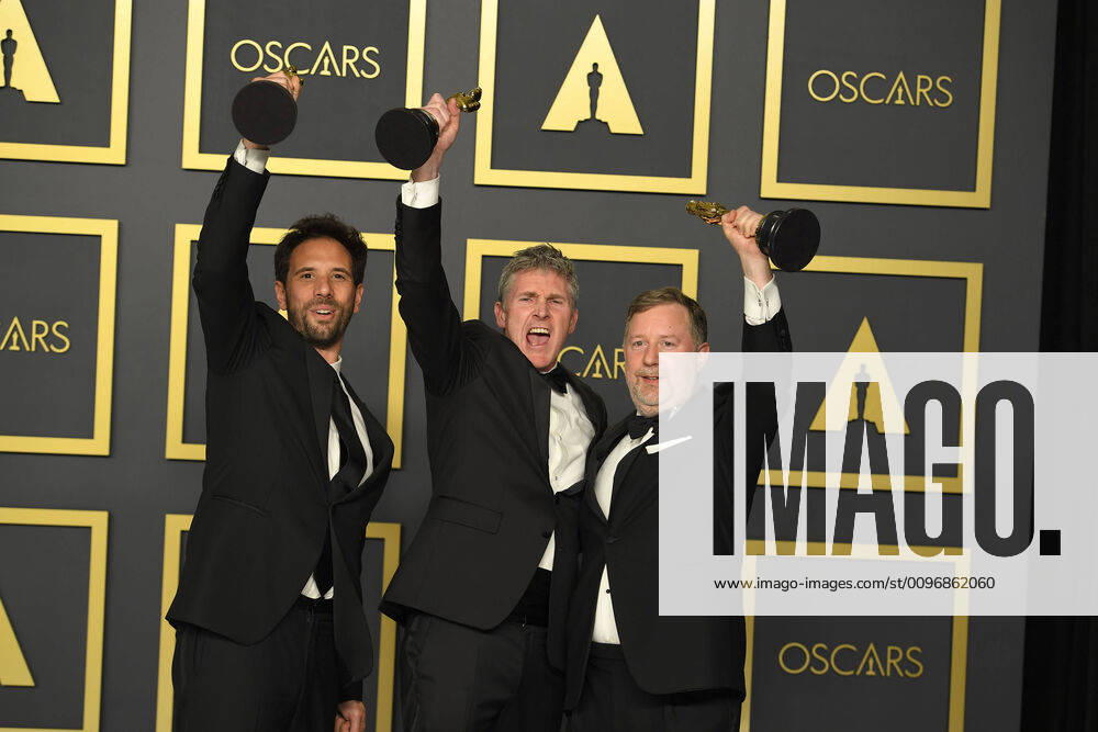 GUILLAUME ROCHERON, DOMINIC TUOHY and GREG BUTLER in the Press Room during the 92nd Academy Awards, presented by the Academy of Motion Picture Arts and Sciences (AMPAS), at the Dolby Theatre in Hollywood. Los Angeles USA - ZUMAz03_ 20200209_zbp_z03_491