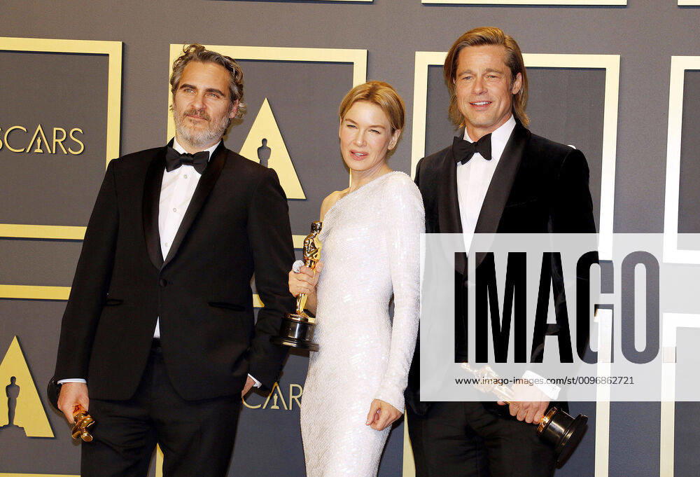 Joaquin Phoenix, Renee Zellweger and Brad Pitt, the actors and prizewinners of the winner Photocall at the 92 Academy Awards Oscars on 9 02 220 at the Press Room in Hollywood, Los Angeles 92th Annual Academy Awards Press Room Winners Photocall