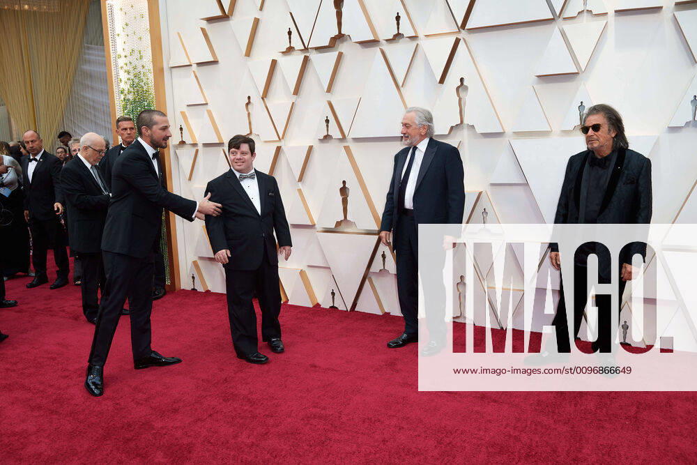 Shia LaBeouf, Zack Gottsagen, and Oscar nominees, Robert De Niro and Al Pacino arrive on the red carpet of The 92nd Oscars at the Dolby Theatre in Hollywood, CA on Sunday, February 9, 2020. Hollywood USA - ZUMAz03_ 20200209_sha_z03_426