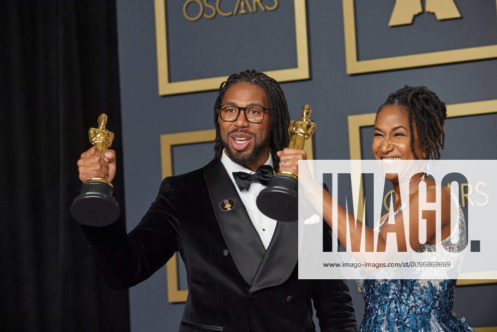 Karen Rupert Toliver and Matthew A. Cherry pose backstage with the Oscar for Animated Short Film during the live ABC Telecast of The 92nd Oscars at the Dolby Theatre in Hollywood, CA on Sunday, February 9, 2020. Los Angeles CA USA