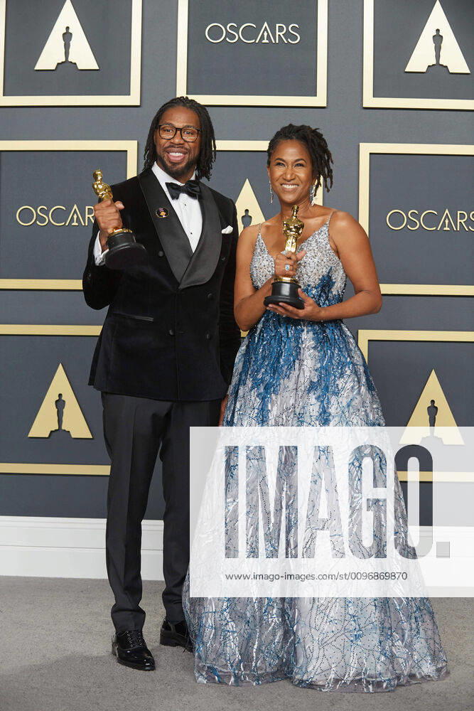 Karen Rupert Toliver and Matthew A. Cherry pose backstage with the Oscar for Animated Short Film during the live ABC Telecast of The 92nd Oscars at the Dolby Theatre in Hollywood, CA on Sunday, February 9, 2020. Los Angeles CA USA