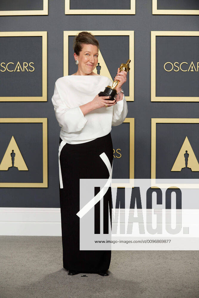 Jacqueline Durran poses in the press room with the Oscar for Costume Design during the live ABC Telecast of The 92nd Oscars at the Dolby Theatre in Hollywood, CA on Sunday, February 9, 2020. Los Angeles CA USA
