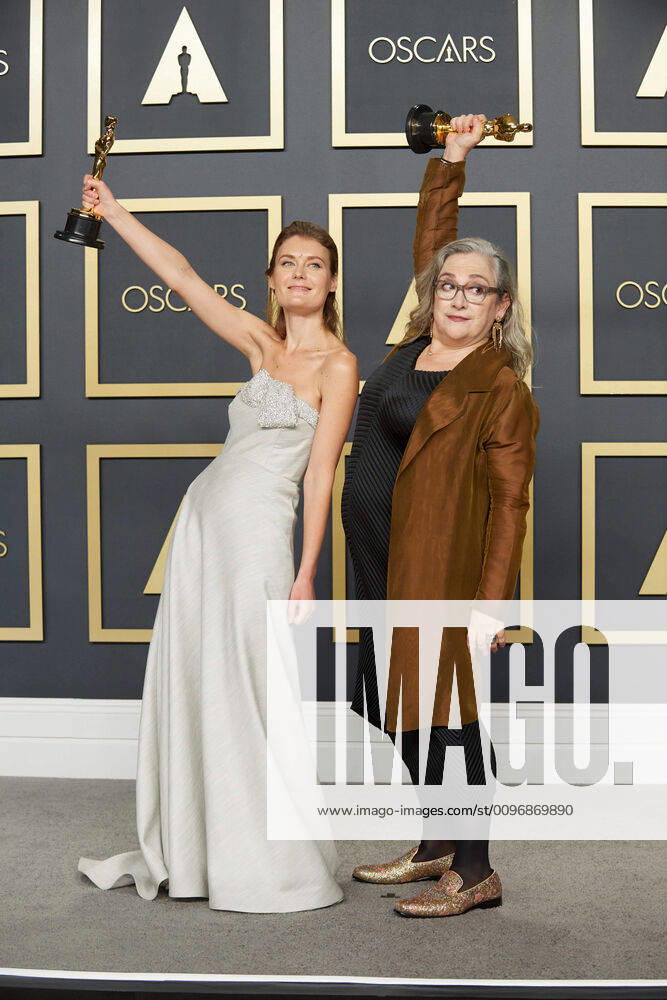 Carol Dysinger and Elena Andreicheva pose backstage with the Oscar for Documentary Short Subject during the live ABC Telecast of The 92nd Oscars at the Dolby Theatre in Hollywood, CA on Sunday, February 9, 2020. Los Angeles CA USA
