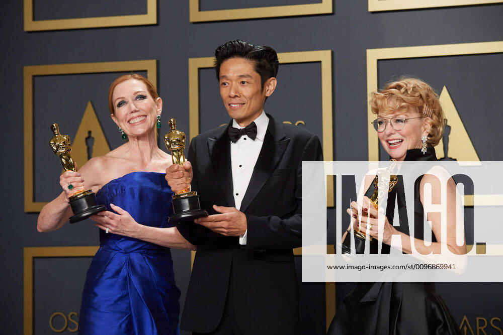 Anne Morgan , Kazu Hiro, and Vivian Baker pose in the press room with the Oscar for Makeup and Hairstyling during the live ABC Telecast of The 92nd Oscars at the Dolby Theatre in Hollywood, CA on Sunday, February 9, 2020. Los Angeles CA USA