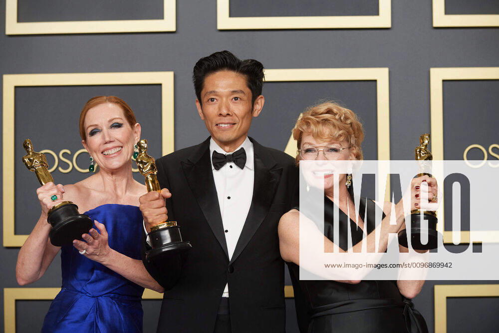Anne Morgan , Kazu Hiro, and Vivian Baker pose in the press room with the Oscar for Makeup and Hairstyling during the live ABC Telecast of The 92nd Oscars at the Dolby Theatre in Hollywood, CA on Sunday, February 9, 2020. Los Angeles CA USA