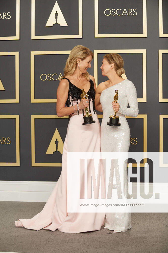 Oscar winners, Laura Dern and Renee Zellweger pose backstage with their respective Oscars® during the live ABC Telecast of The 92nd Oscars® at the Dolby® Theatre in Hollywood, CA on Sunday, February 9, 2020. Los Angeles CA USA