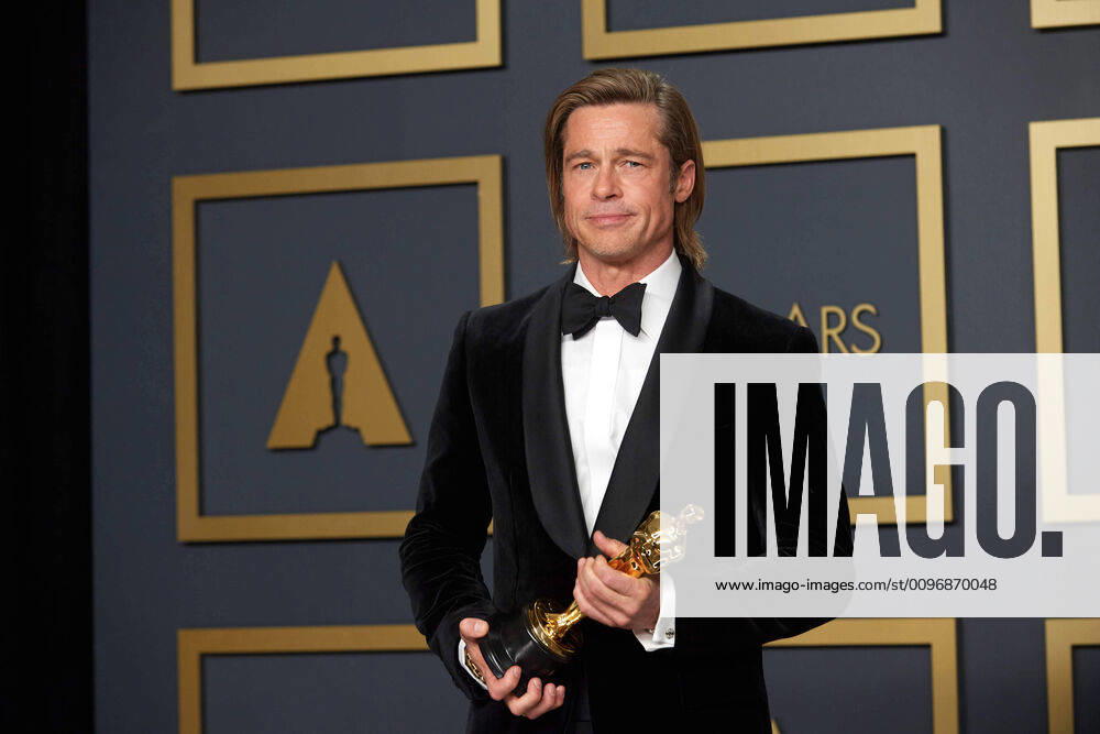 Brad Pitt poses backstage with the Oscar for Actor In A Supporting Role during the live ABC Telecast of The 92nd Oscars at the Dolby Theatre in Hollywood, CA on Sunday, February 9, 2020. Los Angeles CA USA