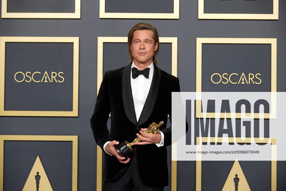 Brad Pitt poses backstage with the Oscar for Actor In A Supporting Role during the live ABC Telecast of The 92nd Oscars at the Dolby Theatre in Hollywood, CA on Sunday, February 9, 2020. Los Angeles CA USA