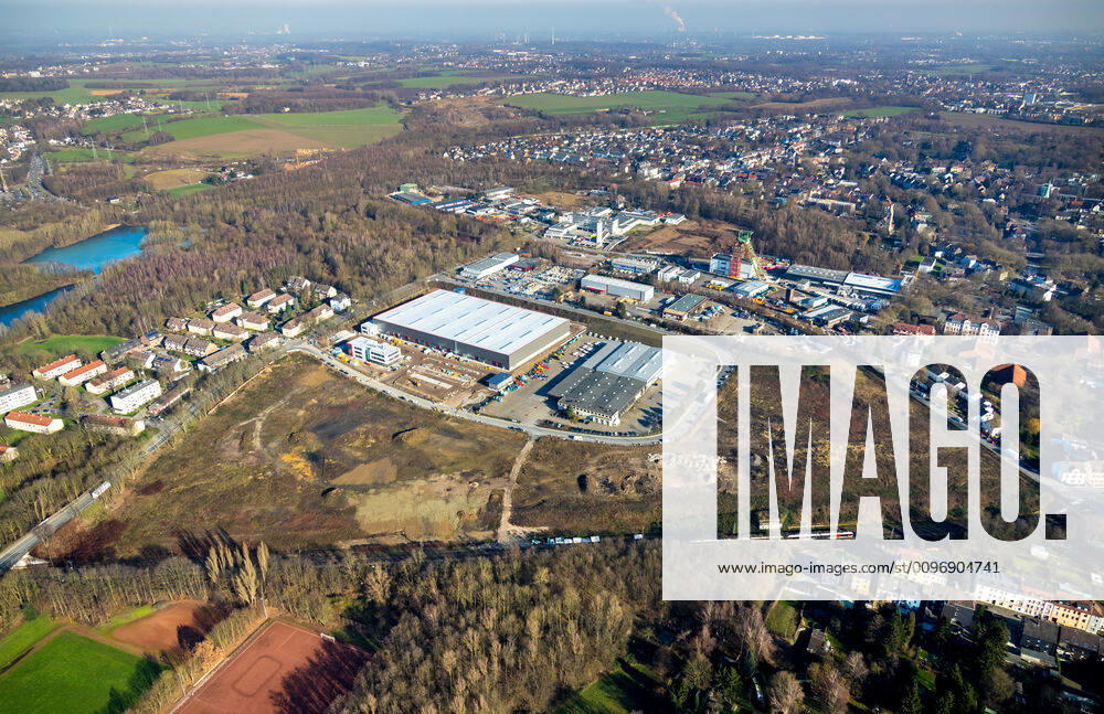 Aerial photo, construction site new building BROCK Kehrtechnik GmbH, company headquarters, production facility, Arnoldschacht, Werne, Bochum, Ruhr area, North Rhine-Westphalia, Germany ATTENTIONxMINDESTHONORARx60xEURO