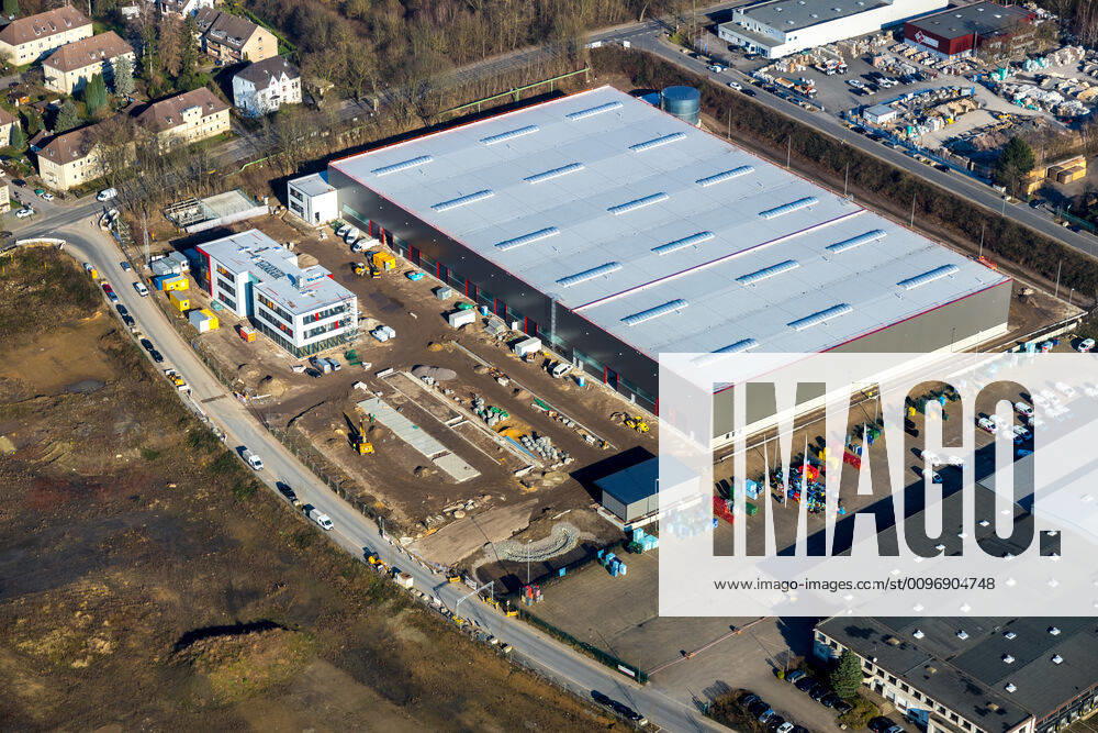 Aerial photo, construction site new building BROCK Kehrtechnik GmbH, company headquarters, production facility, Arnoldschacht, Werne, Bochum, Ruhr area, North Rhine-Westphalia, Germany ATTENTIONxMINDESTHONORARx60xEURO