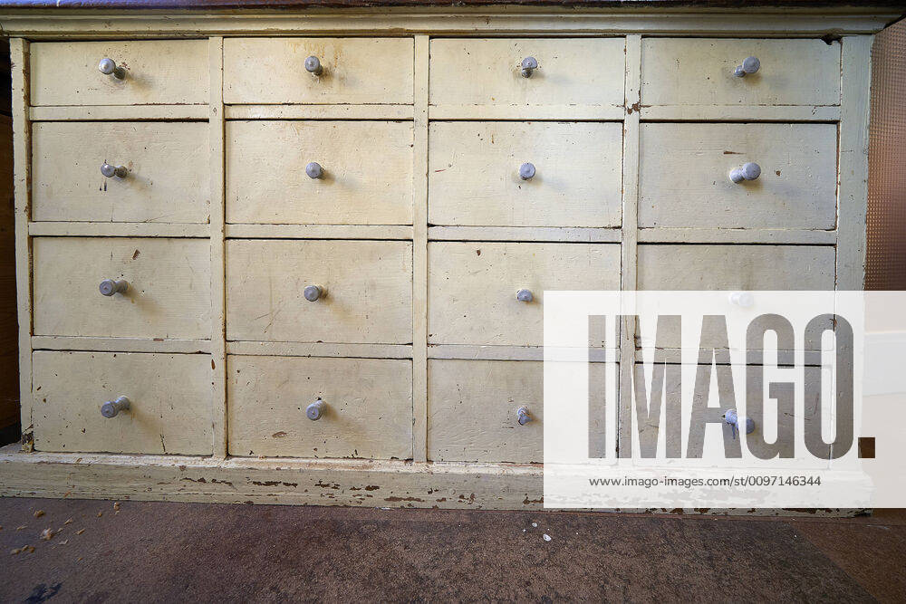 Old white pharmacy cabinet with 16 drawers Russikon, Switzerland 1082501476