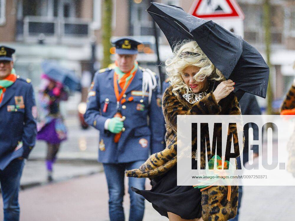 TILBURG, Carnaval Tilburg 2020, 23-02-2020. Carnaval in Tilburg (Kruikenstad) 2020. The parade got cancelled due to storm Ellen. Some people still go to the parties through the wind and rain. Carnaval Tilburg 2020 x7062306x