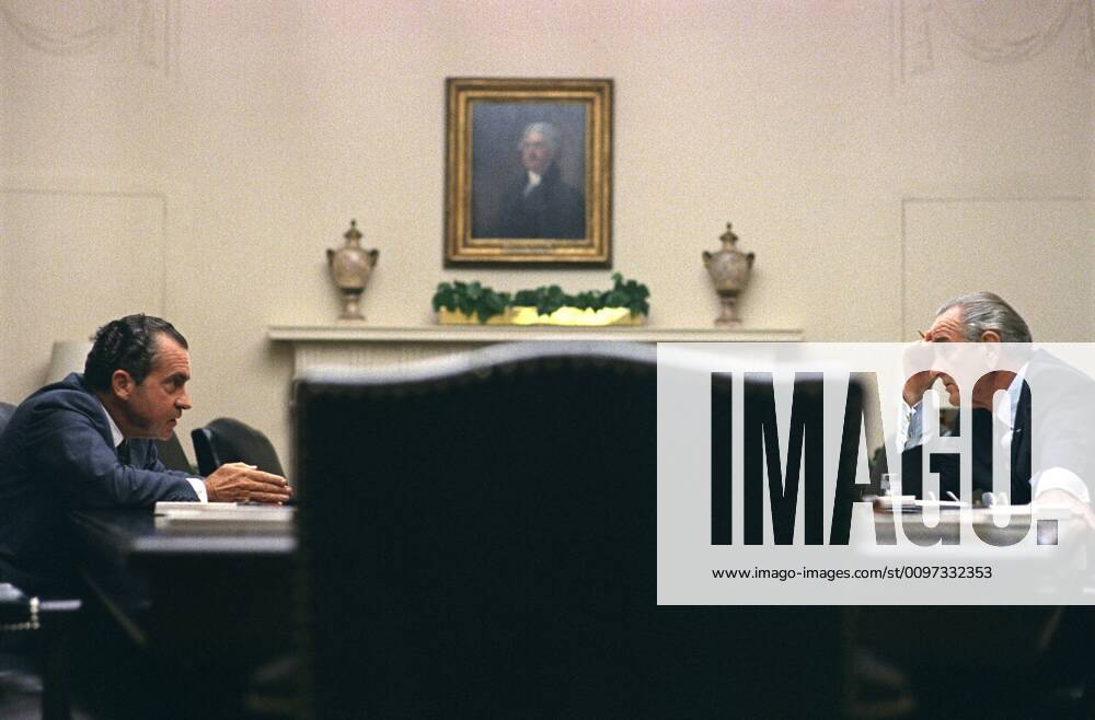 President Lyndon Johnson meets with Richard Nixon during the 1968 Presidential Campaign on July 26, 1968. After the election, LBJ suspected Nixon had undermined his peace negotiations with the South Vietnamese leaders. Courtesy Everett Collection PUBLICATIONXNOTxINxCANxCHNxFRAxITAxJPNxNORxPOLxRUSxESPxUKxUSA