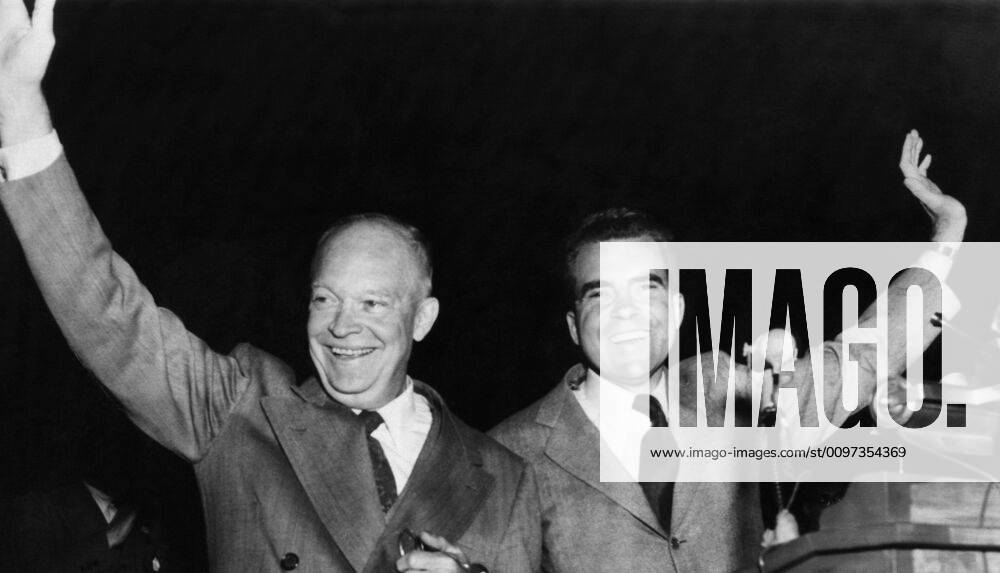US Presidents. Republican candidate for US President (and future President) Dwight D. Eisenhower and Senator and Vice Presidential candidate (and future US President) Richard Nixon at a rally in Wheeling, West Virginia, 1952. Courtesy Everett Collection PUBLICATIONXNOTxINxCANxCHNxFRAxITAxJPNxNORxPOLxRUSxESPxUKxUSA