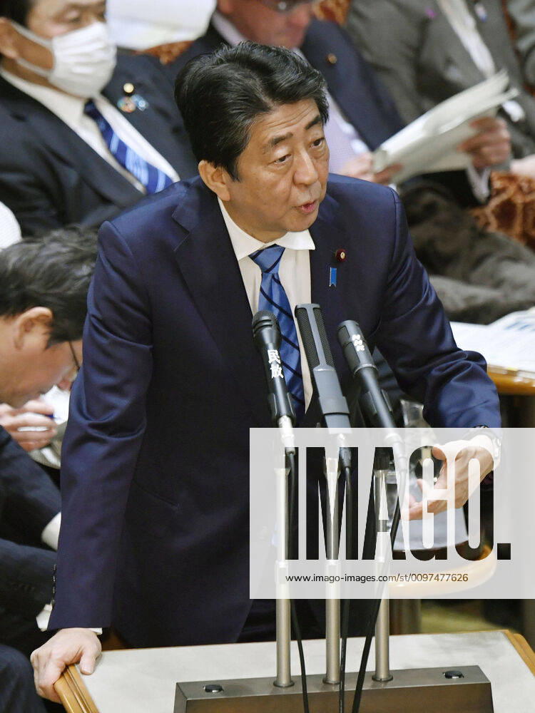 Japan PM Abe Japanese Prime Minister Shinzo Abe attends a House of Councillors Budget Committee session in Tokyo on March 3, 2020.