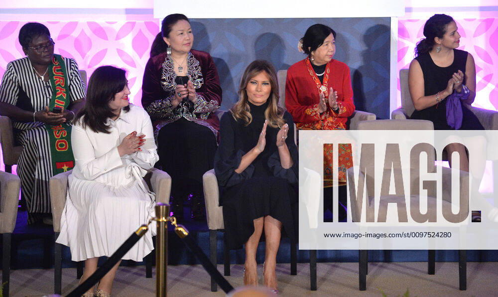 First Lady Melania Trump (C) applauds along with International Women of Courage Awardees (L-R) Claire Ouedraogo (Burkina Faso), Shahla Umbatova (Azerbaijan), Sayragul Sauytbay (China), Susanna Liew (Malaysia) and Amaya Coppens (Nicaragua) during a ceremony at the State Department, Wednesday, March 4, 2020, in Washington, DC. The award honors women of courage and leadership in social justice, human rights, gender equality and the advancement of women and girls. WAP20200304503 MIKExTHEILER