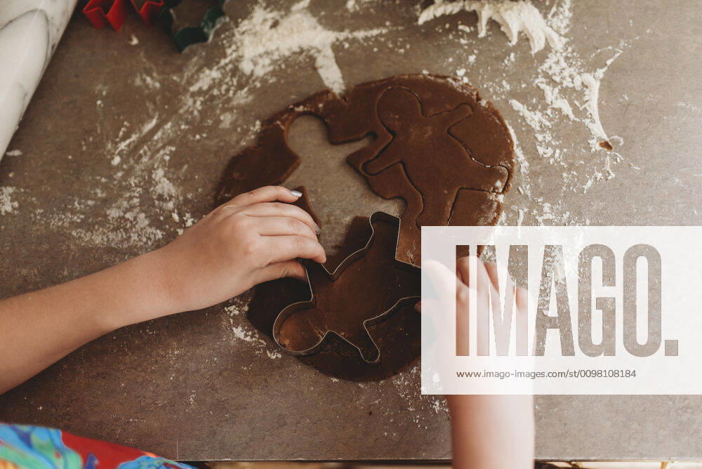 Close up of Child s Hands Making Gingerbread Men Cookies Hillsdale, MI, United States CR_OMHX200220-268395-01