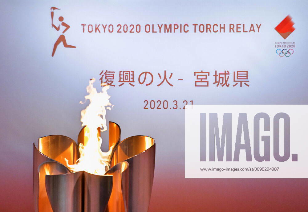 The Olympic Flame is displayed at Sendai station,Sendai, Miyagi-prefecture, Japan on Saturday, March 21, 2020. Because damage from the Great East Japan Earthquake and tsunami on 2011 mostly affected Miyagi, Iwate and Fukushima, a special torch display Flame of Recovery will be held in these three prefectures. TKP2020032127 KEIZOxMORI