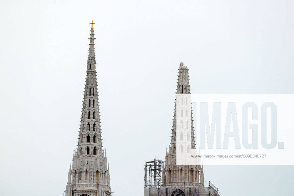 Zagreb s cathedral was damaged in the earthquake 22.03.2020., Croatia, Zagreb - Earthquake damaged Zagreb Cathedral. A strong earthquake shook Croatia and its capital on Sunday morning, causing widespread damage and panic. The European seismological agency, EMSC, said the earthquake measured 5.3 and struck a wide area north of the capital, Zagreb. Several buildings cracked in Zagreb and walls and rooftops were damaged. SanjinxStrukic PIXSELL