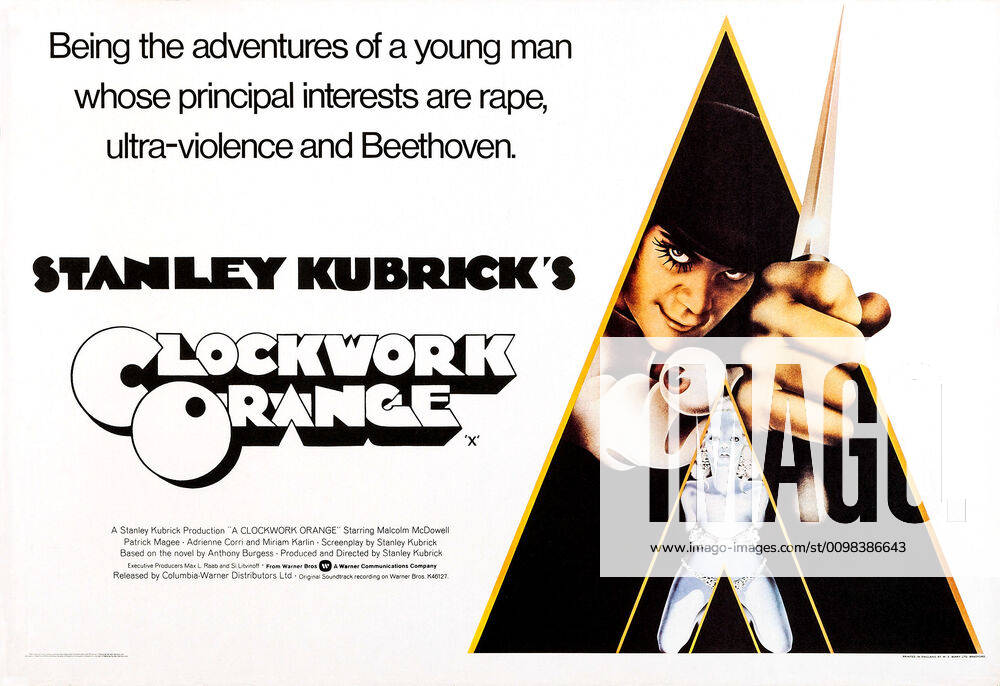 A CLOCKWORK ORANGE, British poster art, Malcolm McDowell, 1971. !ACHTUNG AUFNAHMEDATUM GESCHÃ„TZT! PUBLICATIONXNOTxINxCANxCHNxFRAxITAxJPNxNORxPOLxRUSxESPxUKxUSA