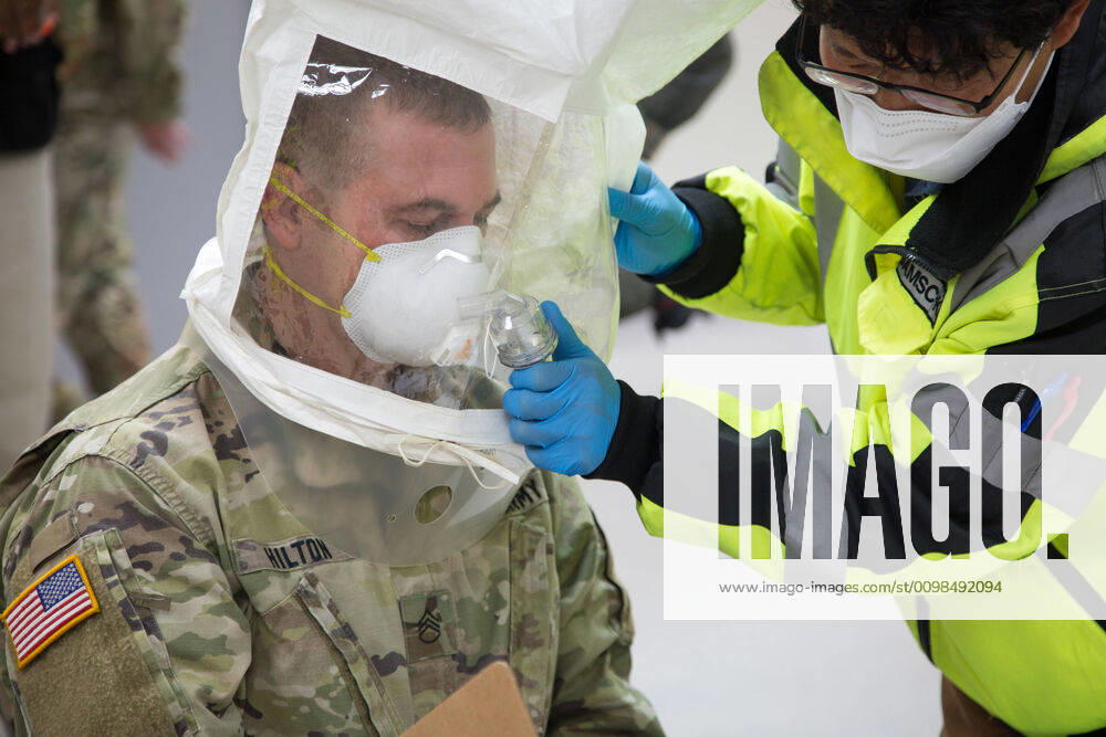 A U.S. Army soldier has a respirator fit test during sanitization training to contain the outbreak of COVID-19 at Camp Carroll March 24, 2020 in Waegwan, South Korea. Waegwan South Korea - ZUMAp138 20200324_zaa_p138_051