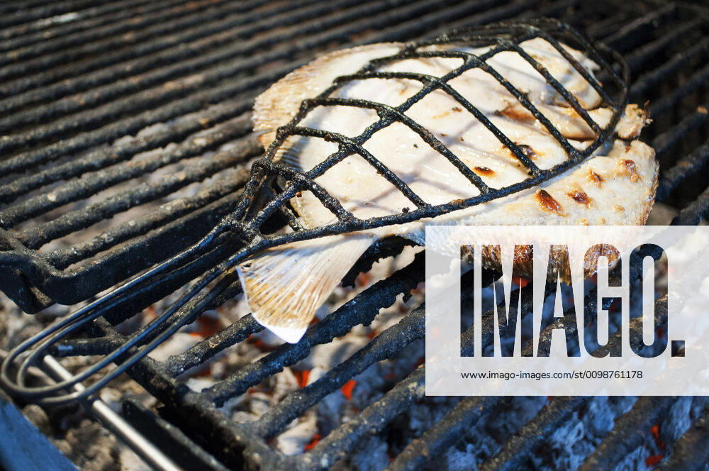 Turbot on the grill Elkano Restaurant in Getaria Basque Country. Spain Europe Euskadi Spain