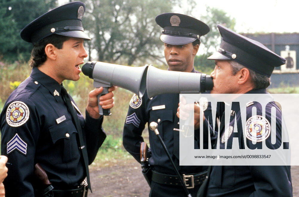 POLICE ACADEMY 4: CITIZENS ON PATROL, Steve Guttenberg, Michael Winslow, G.W. Bailey, 1987, (c) Warner Brothers courtesy Everett Collection Warner Bros Courtesy Everett Collection !ACHTUNG AUFNAHMEDATUM GESCHÄTZT! PUBLICATIONXNOTxINxCANxCHNxFRAxITAxJPNxNORxPOLxRUSxESPxUKxUSA