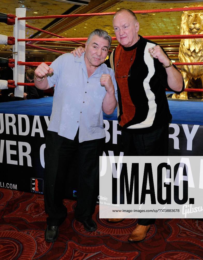 Feb. 18, 2012 - Las Vegas, Nevada, US - Retired boxers GEORGE CHUVALO (L) and CHUCK WEPNER pose for a photo during a meet and greet session at the MGM Grand Hotel on Saturday, Feb. 18, 2012 in Las Vegas, Nevada. The boxers greeted boxing fans at the MGM in conjunction with the Keep Memory Alive s 16th Annual Power of Love Gala honoring Muhammad Ali s 70th birthday. Boxers Sign Autographs In Las Vegas - ZUMAbk3