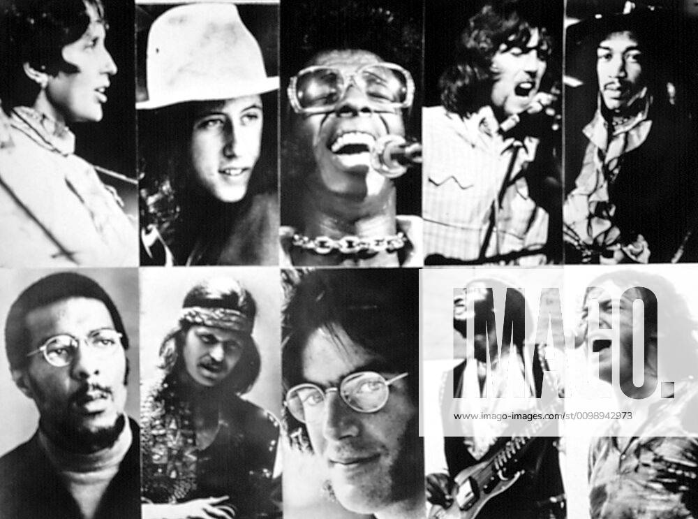WOODSTOCK, (top row): Joan Baez, Arlo Guthrie, Sly Stone, Graham Nash, Jimi Hendrix, (bottom): Richie Havens, Country Joe, John Sebastian, Dave Brown (of Santana), Joe Cocker, 1970 Courtesy Everett Collection !ACHTUNG AUFNAHMEDATUM GESCHÄTZT! PUBLICATIONXNOTxINxCANxCHNxFRAxITAxJPNxNORxPOLxRUSxESPxUKxUSA