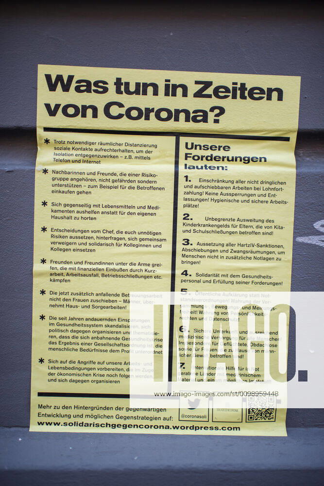 Health Corona Virus Impact Effects of the Corona Crisis In the picture Poster in Berlin Kreuzberg about solidarity 2 4 2020, Berlin