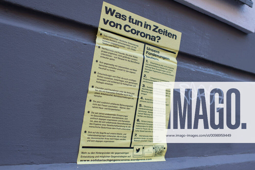 Health Corona Virus Impact Effects of the Corona Crisis In the picture Poster in Berlin Kreuzberg about solidarity 2 4 2020, Berlin