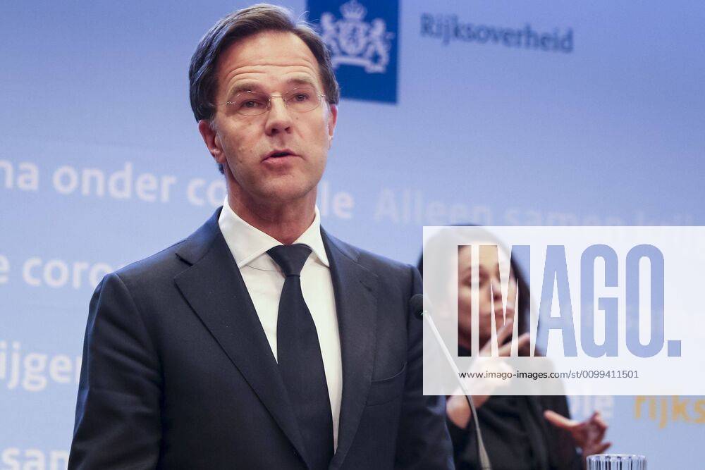 , Dutchnews,Press conference about the coronavirus in The Netherlands. Minister President minister Algemene Zaken Mark Rutte and Viceminister President en Minister van Volksgezondheid, Welzijn en Sport Hugo de Jonge. Translator Irma Sluis. Press conference about the coronavirus x7821478x