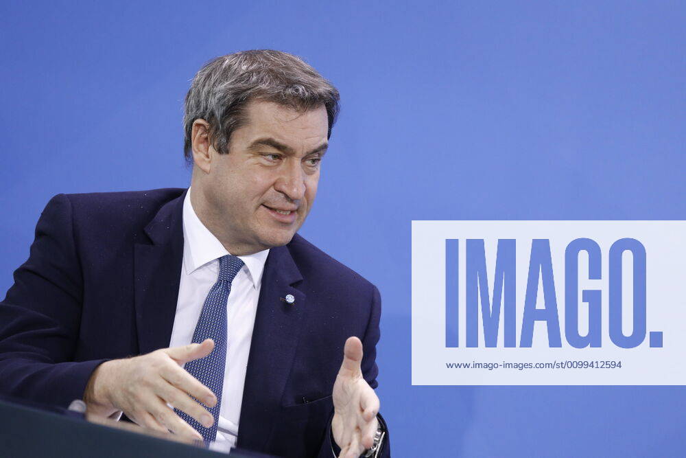 Markus Söder, Bavarian Prime Minister, Germany, Berlin, Federal Chancellery, press conference by Chancellor Merkel following the discussion with the heads of government of the Länder in connection with the corona virus