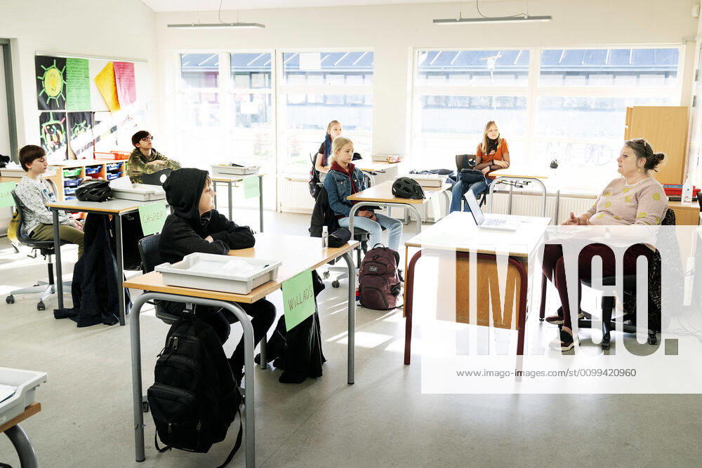 Here 5a is instructed in the new precautions in connection with Corona Toelloese School in Holbaek Municipality welcomes the first pupils after reopening, Thursday, April 16, 2020, Toelloese Denmark,