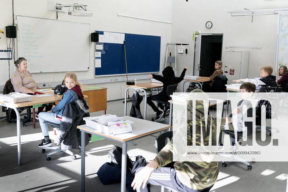 Here 5a is instructed in the new precautions in connection with Corona Toelloese School in Holbaek Municipality welcomes the first pupils after reopening, Thursday, April 16, 2020, Toelloese Denmark,