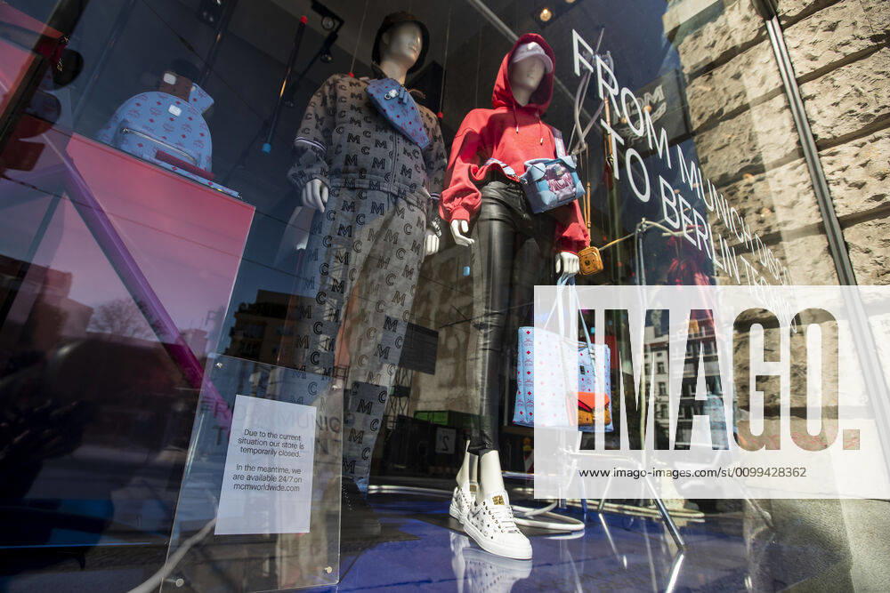 Display case of a shop at Hackesher Markt in Berlin on April 16, 2020 The measures decided by the federal and state governments to slow down the spread of the coronavirus SARS CoV 2 will continue before Easter The debate about compulsory mouth protection and the effectiveness of the masks continues in the public eye From Monday onwards, shops with a sales area of up to 800 square metres will be allowed to