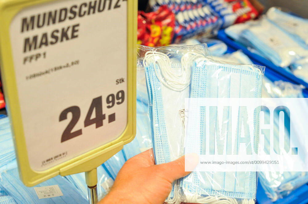 Respiratory protection, protective measure against the corona pandemic Mouth protection masks Sale at Toom DIY store Bad Cannstatt Stuttgart Baden Wuerttemberg Germany