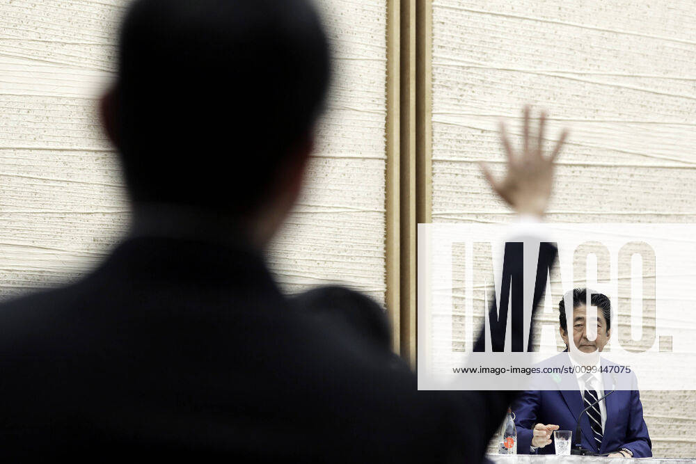 Shinzo Abe, Japan s prime minister, takes a question from a journalist during a news conference at the prime minister s official residence in Tokyo, Japan, on Friday, April 17, 2020. Tokyo Japan - ZUMAz114 20200417_zih_z114_015