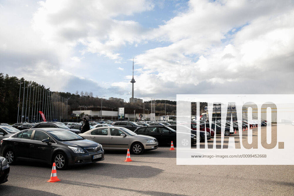 2020-04-17 Vilnius Lithuania. Drive-in cinema opens in Vilnius during quarantine. No more two people allowed in one car, it is forbidden to open car windows. Vilnius Lithuania